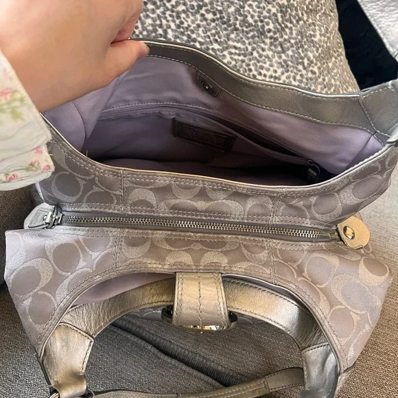 Coach Soho Signature Metallic Silver Gray Purple Sateen Buckle Hobo Shoulder Bag - Picture 6 of 10
